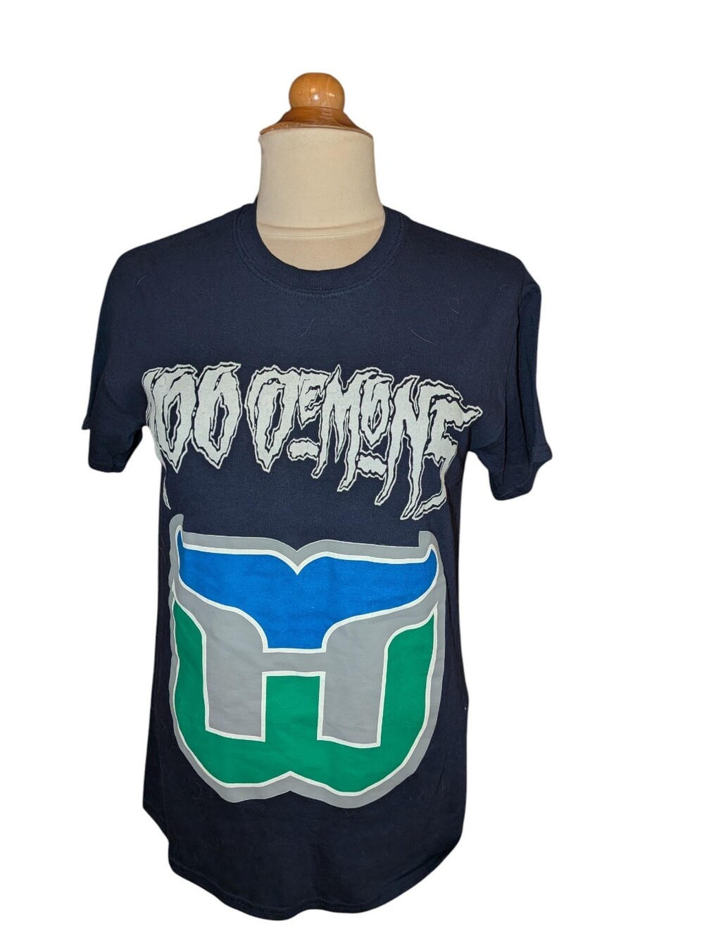 100 Demons Hartford Whalers T Shirt Dark Blue Vintage 100% Cotton Size S